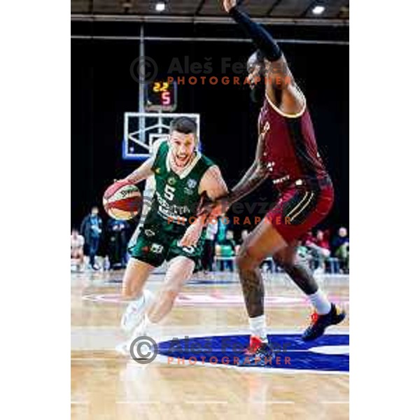 Aleksej Nikolic in action during AdmiralBet ABA League 2025/2026 basketball match between Cedevita Olimpija (SLO) and Bosna BH Telecom (BiH) in Tivoli Hall, Ljubljana, Slovenia on December 13, 2025