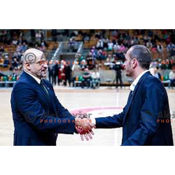 Zvezdan Mitrovic and Muhamed Pasalic after AdmiralBet ABA League 2025/2026 basketball match between Cedevita Olimpija (SLO) and Bosna BH Telecom (BiH) in Tivoli Hall, Ljubljana, Slovenia on December 13, 2025