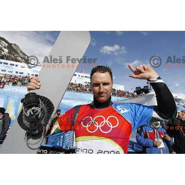 Dejan Kosir of Slovenia Olympic team competes in Men\'s Parallel Giant Slalom during Torino 2006 Winter Olympic games, Italy on February 22, 2006