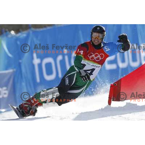 Dejan Kosir of Slovenia Olympic team competes in Men\'s Parallel Giant Slalom during Torino 2006 Winter Olympic games, Italy on February 22, 2006
