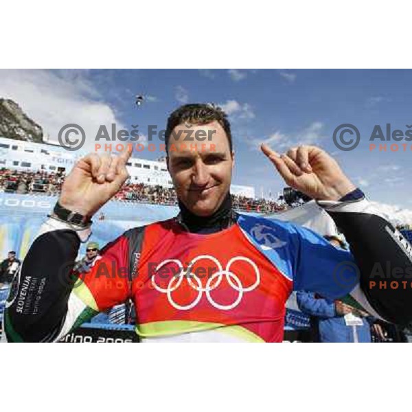 Dejan Kosir of Slovenia Olympic team competes in Men\'s Parallel Giant Slalom during Torino 2006 Winter Olympic games, Italy on February 22, 2006