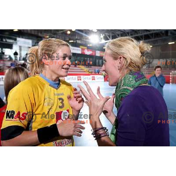 Spela Cerar, Deja Doler at handball match Krim Mercator- Viborg in round 3 of EHF Championsleague, played at Kodeljevo, Ljubljana, Slovenia 15.11.2008. Krim Mercator won 38:34 