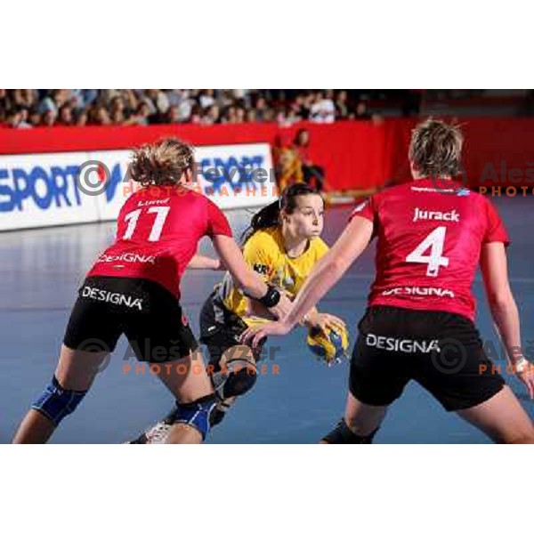 Lund, Hrnjic, Jurack at handball match Krim Mercator- Viborg in round 3 of EHF Championsleague, played at Kodeljevo, Ljubljana, Slovenia 15.11.2008. Krim Mercator won 38:34 