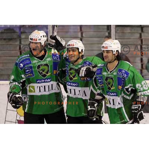 Zupancic, Intranuovo, Banham at ice-hockey match Tilia Olimpija- TWK Innsbruck in round 21 of EBEL league, played in Hala Tivoli, Ljubljana, Slovenia 16.11.2008 