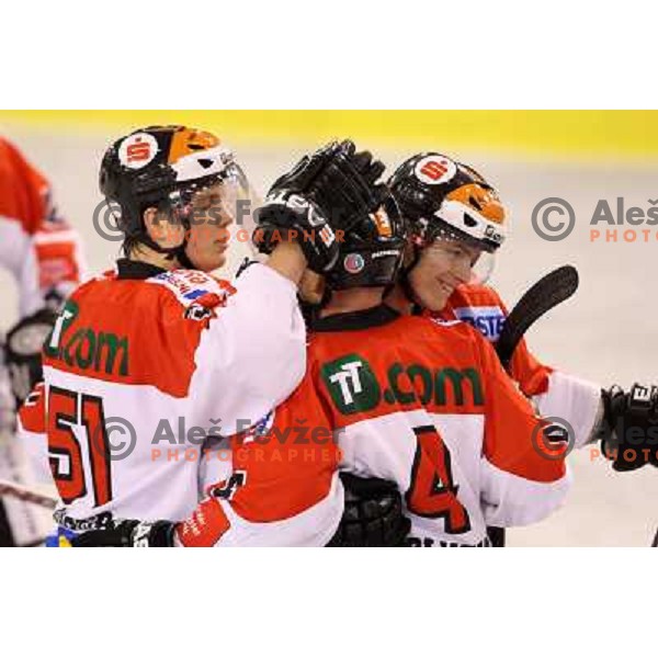 Woger (51), Unterluggauer (4) at ice-hockey match Tilia Olimpija- TWK Innsbruck in round 21 of EBEL league, played in Hala Tivoli, Ljubljana, Slovenia 16.11.2008. TWK Innsbruck won 4:2 