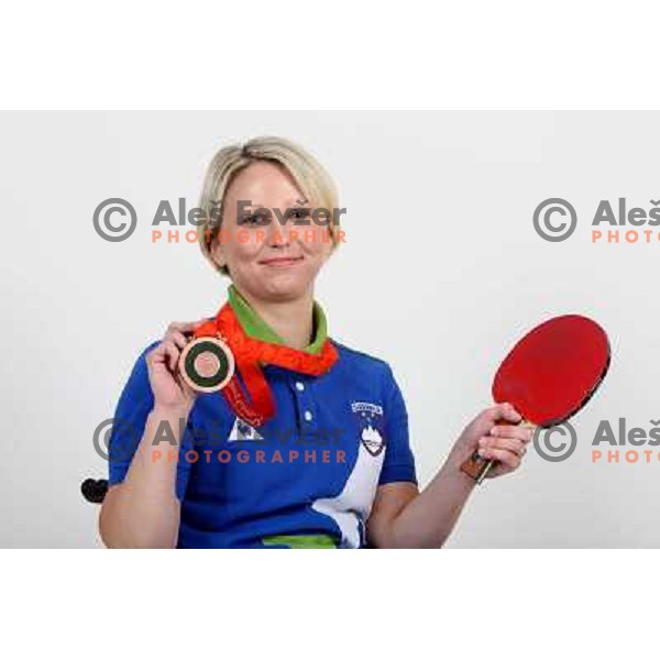 Mateja Pintar,member of Slovenia Paraolympic team showing medal from Paraolympic Games in Beijing, China, september 2008. 