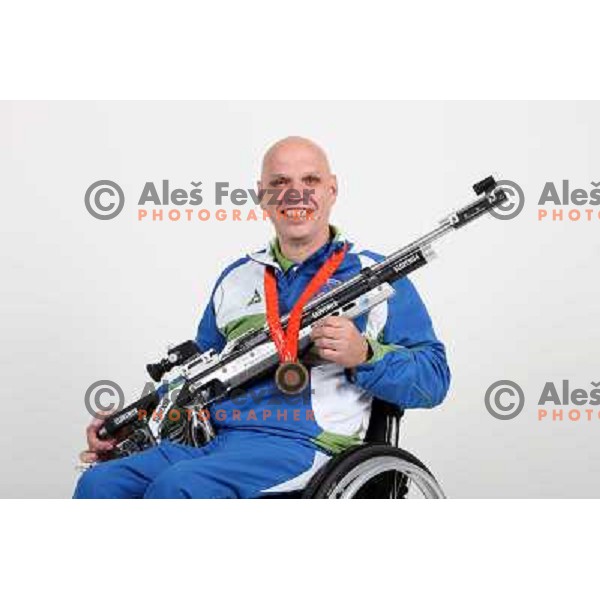 Franc Pinter,member of Slovenia Paraolympic team showing medal from Paraolympic Games in Beijing, China, september 2008. 