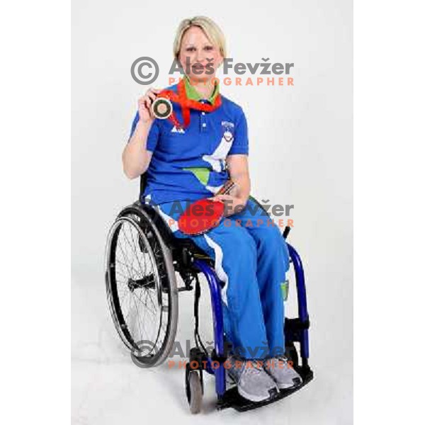Mateja Pintar,member of Slovenia Paraolympic team showing medal from Paraolympic Games in Beijing, China, september 2008. 