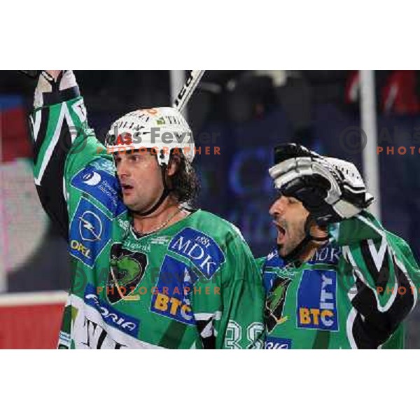 Frank Banham (38), Ralph Intranuovo (9) at ice-hockey match Tilia Olimpija- Acroni Jesenice in round 23 of EBEL league, played in Ljubljana, Slovenia 21.11.2008. Tilia Olimpija won 4:3 