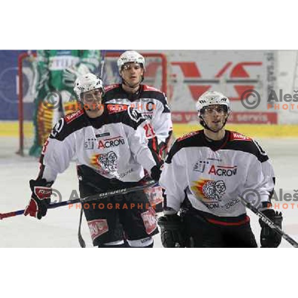 Ales Kranjc (28),David Rodman (12), Marcel Rodman (22) at ice-hockey match Tilia Olimpija- Acroni Jesenice in round 23 of EBEL league, played in Ljubljana, Slovenia 21.11.2008. Tilia Olimpija won 4:3 