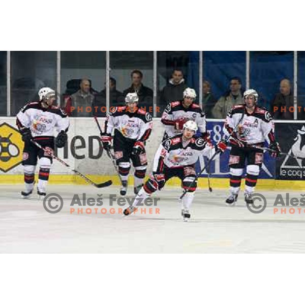Ales Kranjc, David Rodman (12), Marcel Rodman (22), Andrej Hebar (84),Tomaz Razingar at ice-hockey match Tilia Olimpija- Acroni Jesenice in round 23 of EBEL league, played in Ljubljana, Slovenia 21.11.2008. Tilia Olimpija won 4:3 
