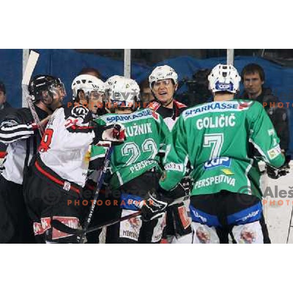 Ales kranjc (28),Greg Kuznik (22), Marcel Rodman (22) at ice-hockey match Tilia Olimpija- Acroni Jesenice in round 23 of EBEL league, played in Ljubljana, Slovenia 21.11.2008. Tilia Olimpija won 4:3 