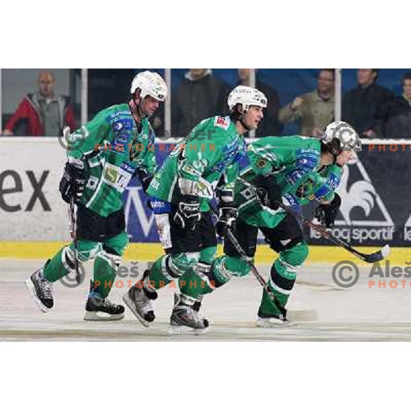 Frank Banham (38), Brendan Yarema(10), Todd Elik (12), David Rodman (12) at ice-hockey match Tilia Olimpija- Acroni Jesenice in round 23 of EBEL league, played in Ljubljana, Slovenia 21.11.2008. Tilia Olimpija won 4:3 