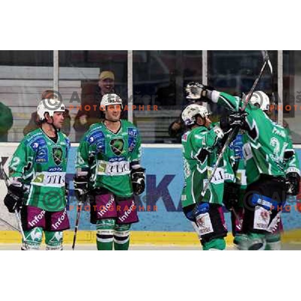 Elik,Banham,Yarema, Pavlin at ice-hockey match Tilia Olimpija-Red Bull Salzburg in round 26 of EBEL league, played in Hala Tivoli, Ljubljana, Slovenia 28.11.2008 
