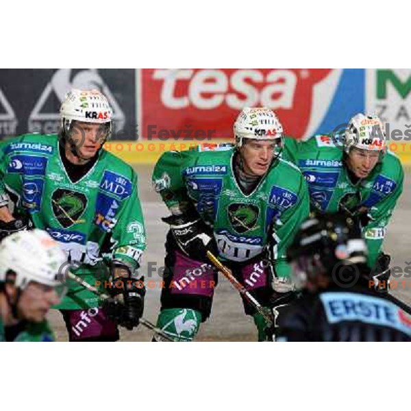Petrilainen , Groznik, Muric at ice-hockey match Tilia Olimpija-Red Bull Salzburg in round 26 of EBEL league, played in Hala Tivoli, Ljubljana, Slovenia 28.11.2008 