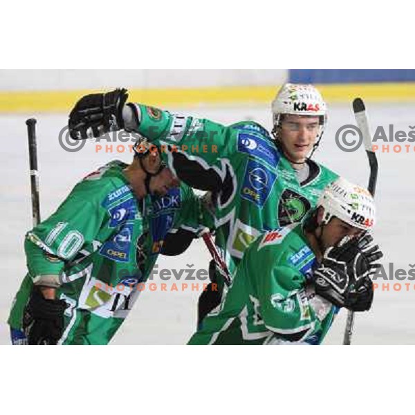 Yarema, Pavlin, Banham at ice hockey game Tilia Olimpija- Red Bull Salzburg in round 26 of EBEL league, played in Hala Tivoli, Ljubljana 28.11.2008. Tilia Olimpija won 6:4 