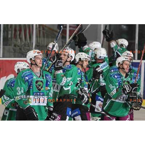 Pavlin, Groznik, Pance, Hocevar at ice hockey game Tilia Olimpija- Red Bull Salzburg in round 26 of EBEL league, played in Hala Tivoli, Ljubljana 28.11.2008. Tilia Olimpija won 6:4 