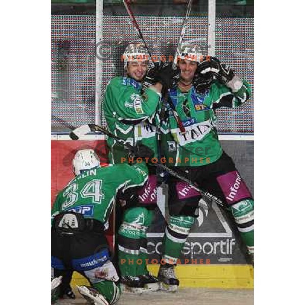 Pavlin, Yarema, Banham at ice hockey game Tilia Olimpija- Red Bull Salzburg in round 26 of EBEL league, played in Hala Tivoli, Ljubljana 28.11.2008. Tilia Olimpija won 6:4 