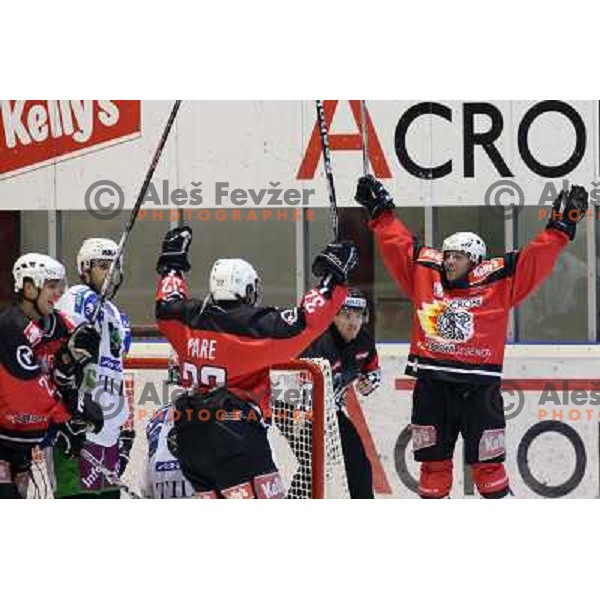 Marcel Rodman, Pare, Stromberg at ice hockey match Acroni Jesenice- Tilia Olimpija in round 32 of EBE league, played in Podmezakla, Jesenice 12.12.2008. Acroni Jesenice won 5:0 