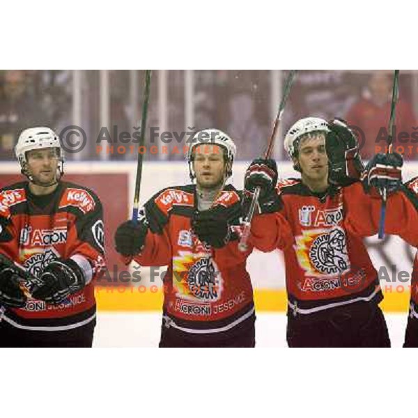 Andrej Hebar (centre) at ice hockey match Acroni Jesenice- Tilia Olimpija in round 32 of EBE league, played in Podmezakla, Jesenice 12.12.2008. Acroni Jesenice won 5:0 