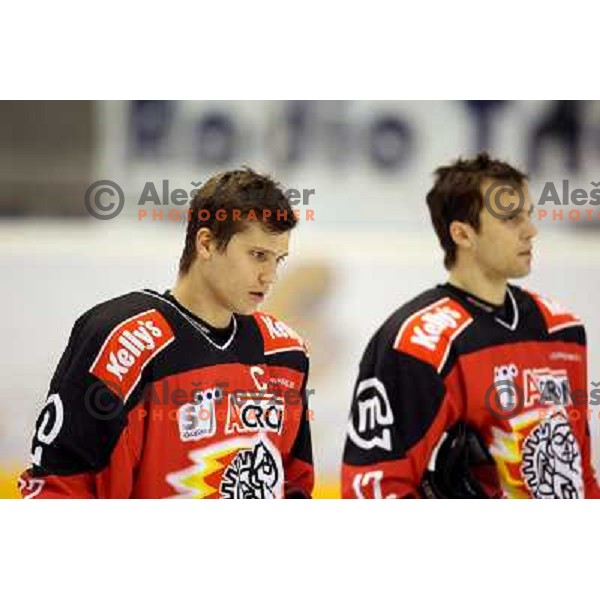 Marcal (left) and David Rodman at ice hockey match Acroni Jesenice- Tilia Olimpija in round 32 of EBE league, played in Podmezakla, Jesenice 12.12.2008. Acroni Jesenice won 5:0 