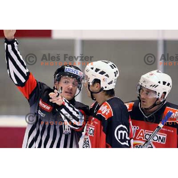 Referre tschebull., Marcel Rodman, Stromberg at ice hockey match Acroni Jesenice- Tilia Olimpija in round 32 of EBE league, played in Podmezakla, Jesenice 12.12.2008. Acroni Jesenice won 5:0 