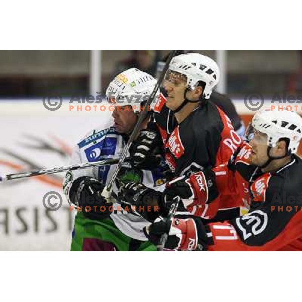Elik, Marcel Rodman, Vidmar at ice hockey match Acroni Jesenice- Tilia Olimpija in round 32 of EBE league, played in Podmezakla, Jesenice 12.12.2008. Acroni Jesenice won 5:0 