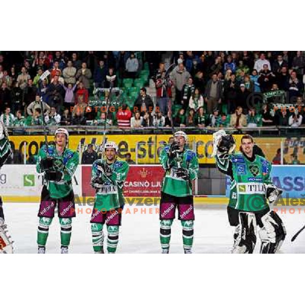 Pavlin, Intranuovo, Zupancic and Korhonen (left to right) at ice hockey match Tilia Olimpija-Graz 99ers in round 33 of EBEL league, played in Hala Tivoli, Ljubljana 14.12.2008 Tilia Olimpija won 4:2 