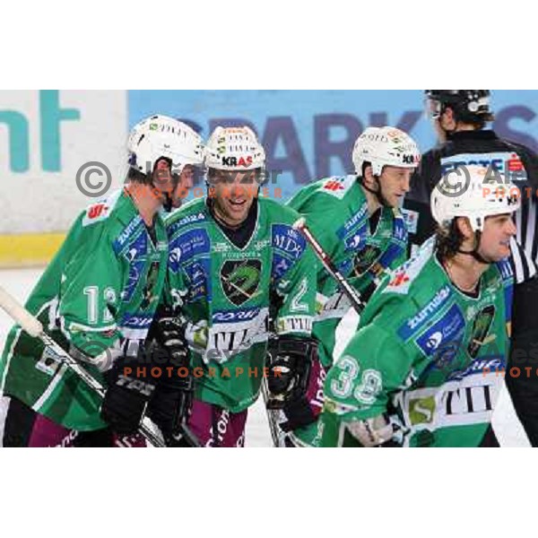 Elik, Mitchell, Vnuk, Banham at ice hockey match Tilia Olimpija-Graz 99ers in round 33 of EBEL league, played in Hala Tivoli, Ljubljana 14.12.2008 Tilia Olimpija won 4:2 