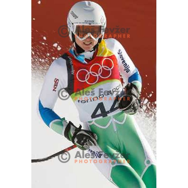 Ana Drev (SLO) at 2006 Torino Winter Olympic games Super G women\'s race in San Sicario on February 20, 2006