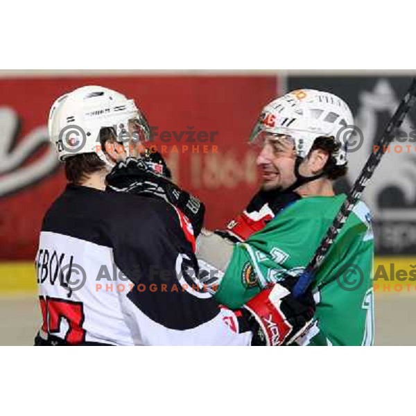 Rebolj and Yarema at ice hockey match Tilia Olimpija-Acroni Jesenice in round 39 of Ebel league, played in Hala Tivoli, Ljubljana 30.12.2008 