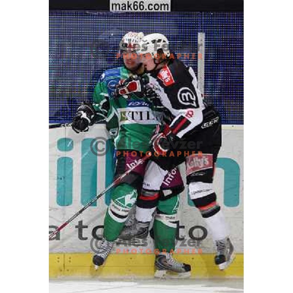 Cvetek and Jeglic (8) at ice hockey match Tilia Olimpija-Acroni Jesenice in round 39 of Ebel league, played in Hala Tivoli, Ljubljana 30.12.2008 