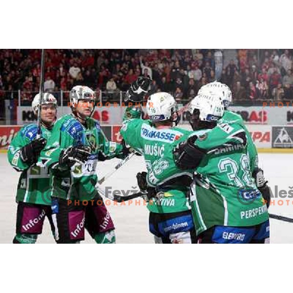 Mitchell, Zupancic, Music, Banham at ice-hockey match Tilia Olimpija- Acroni Jesenice in round 39 of Ebel league, played in Hala Tivoli, Ljubljana 30.12.2008. Tlia Olimpija won 4:3 in over-time. 