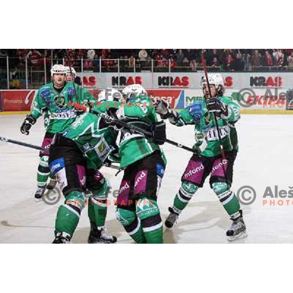 Zupancic, Music, Banham at ice-hockey match Tilia Olimpija- Acroni Jesenice in round 39 of Ebel league, played in Hala Tivoli, Ljubljana 30.12.2008. Tlia Olimpija won 4:3 in over-time. 