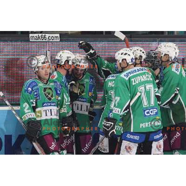 Mitchell, Elik, Banham, Zupancic, Groznik at ice-hockey match Tilia Olimpija- Acroni Jesenice in round 39 of Ebel league, played in Hala Tivoli, Ljubljana 30.12.2008. Tlia Olimpija won 4:3 in over-time. 