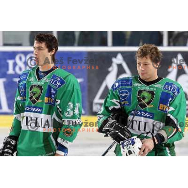 Ziga Pavlin and Egon Muric at ice hockey match Tilia Olimpija-Acroni Jesenice in round 39 of Ebel league, played in Hala Tivoli, Ljubljana 30.12.2008 