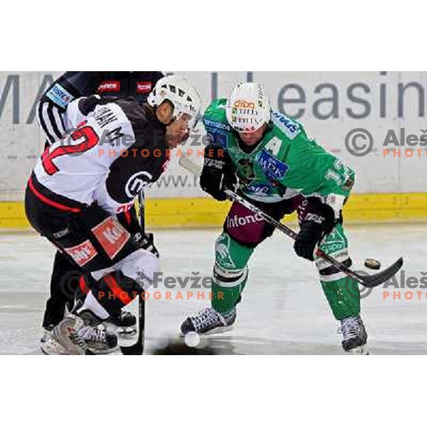 Marcel Rodman and Todd Elik at ice hockey match Tilia Olimpija-Acroni Jesenice in round 39 of Ebel league, played in Hala Tivoli, Ljubljana 30.12.2008 