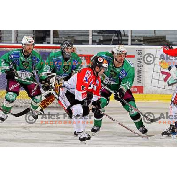 Mitchell, Korhonen, Yarema at ice hockey match Tilia Olimpija-TWK Innsbruck in round 42 of Ebel league, played in Hala Tivoli, Ljubljana 6.1.2009 