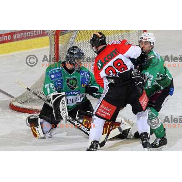 Korhonen and Kuznik at ice hockey match Tilia Olimpija- TWK Innsbruck in round 42 of Ebel league, played in Hala Tivoli, Ljubljana 6.1.2008. TWK innsbruck won 3:2 after penalty shot-out 