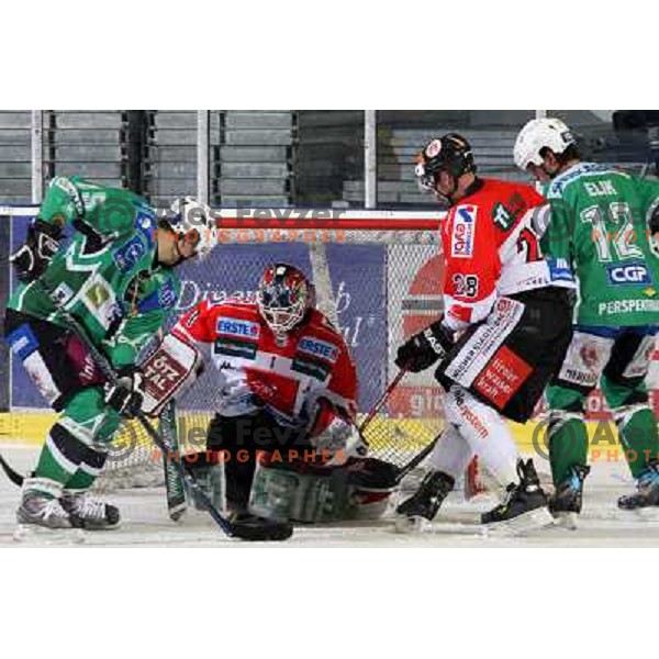 Muric and Kotyk at ice hockey match Tilia Olimpija- TWK Innsbruck in round 42 of Ebel league, played in Hala Tivoli, Ljubljana 6.1.2008. TWK innsbruck won 3:2 after penalty shot-out 