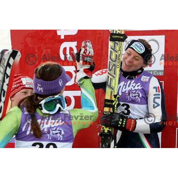 Maze congratulates Karbon at 45.Golden fox- Zlata Lisica Audi FIS World Alpine skiing giant slalom in Maribor, Slovenia 10.1.2009 