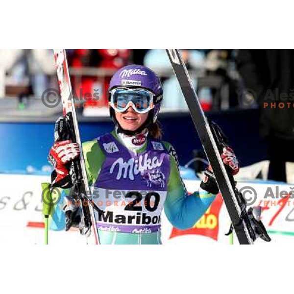 Tina Maze celebrate victory at 45.Golden fox- Zlata Lisica Audi FIS World Alpine skiing giant slalom in Maribor, Slovenia 10.1.2009 