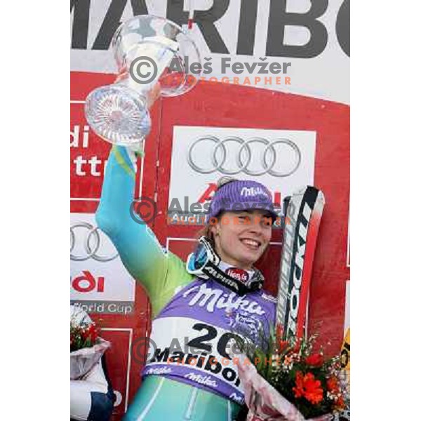 winner Tina Maze (SLO) at victory podium of 45.Golden fox- Zlata Lisica Audi FIS World Alpine skiing giant slalom in Maribor, Slovenia 10.1.2009 