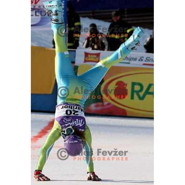 Tina Maze celebrate victory at 45.Golden fox- Zlata Lisica Audi FIS World Alpine skiing giant slalom in Maribor, Slovenia 10.1.2009 