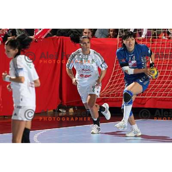Verten (6) and Bodnieva (14) at handball match Krim Mercator- Gyori Audi Eto KC in EHF Championsleague, group II, played in Kodeljevo Hall, Ljubljana 7.2.2009. Gyori won 35:31 