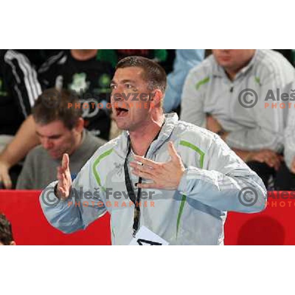 Coach Konkoly at handball match Krim Mercator- Gyori Audi Eto KC in EHF Championsleague, group II, played in Kodeljevo Hall, Ljubljana 7.2.2009. Gyori won 35:31 