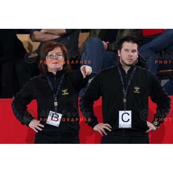 Marta Bon and Uros Bregar at handball match Krim Mercator- Gyori Audi Eto KC in EHF Championsleague, group II, played in Kodeljevo Hall, Ljubljana 7.2.2009. Gyori won 35:31 