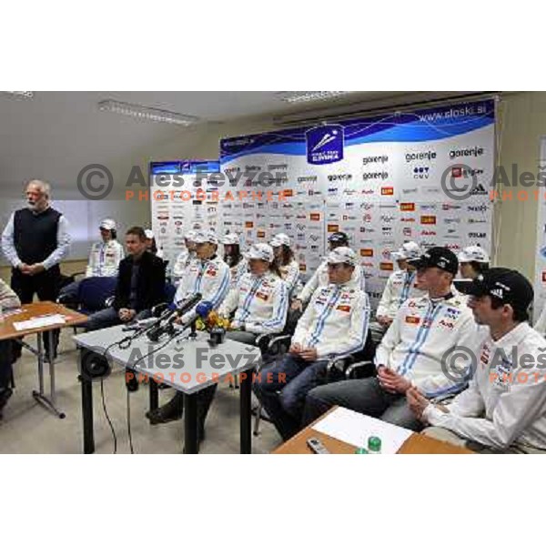 Jaro Kalan, Primoz Ulaga, Ivan Hudac,Petra Majdic,Jernej Damjan, Matjaz Zupan, Franci Petek at Nordic ski team press conference before departnig to 2009 Nordic Ski World Champinships, Ljubljana 16.2.2009 