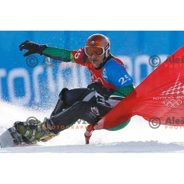 Tomaz Knafelj of Slovenia Olympic team competes in Men\'s Parallel Giant Slalom during Torino 2006 Winter Olympic games, Italy on February 22, 2006