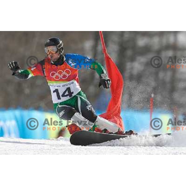 Dejan Kosir of Slovenia Olympic team competes in Men\'s Parallel Giant Slalom during Torino 2006 Winter Olympic games, Italy on February 22, 2006